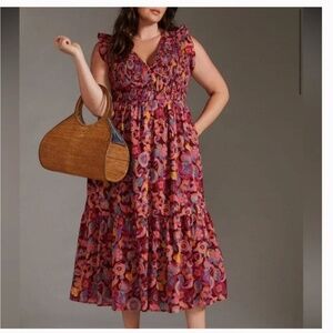 Anthropologie The Peregrine Floral Midi Dress Multicolor Patterns 2X